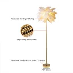 Loftus Art Deco Tree Floor Lamp with White Feather Shade Rose Gold Finish - thumbnail 6