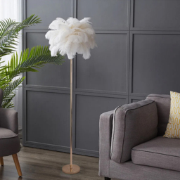 Loftus Art Deco Tree Floor Lamp with White Feather Shade Rose Gold Finish - thumbnail 2