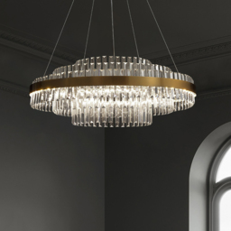 Fixedo Modern Tiered Crystal LED Chandelier in Brass Light - thumbnail 1