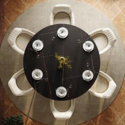 Modern 152 cm Round Matte Sintered Stone Dining Table with Black Pedestal Base, Seats 6 - thumbnail 4