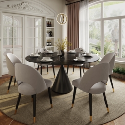 Modern 152 cm Round Matte Sintered Stone Dining Table with Black Pedestal Base, Seats 6 - thumbnail 3