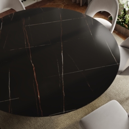 Modern 152 cm Round Matte Sintered Stone Dining Table with Black Pedestal Base, Seats 6 - thumbnail 8