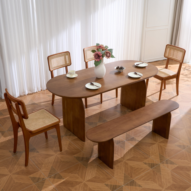 Oval Dining Table Solid Wood Top & Pedestals for 6 Tintica Japandi - image 1