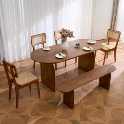 Oval Dining Table Solid Wood Top & Pedestals for 6 Tintica Japandi - thumbnail 1