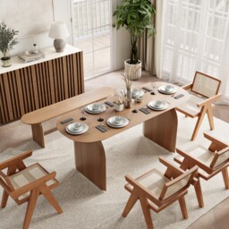 Oval Dining Table Solid Wood Top & Pedestals for 6 Tintica Japandi - thumbnail 2