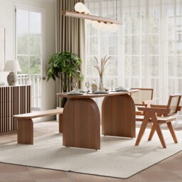 Oval Dining Table Solid Wood Top & Pedestals for 6 Tintica Japandi - thumbnail 3