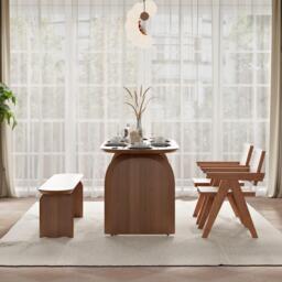 Oval Dining Table Solid Wood Top & Pedestals for 6 Tintica Japandi - thumbnail 5