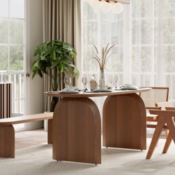 Oval Dining Table Solid Wood Top & Pedestals for 6 Tintica Japandi - thumbnail 4