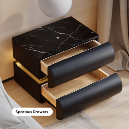 Modern White Leather Smart LED Bedside Table with Wireless Charger 2 Drawers Bedside Table with USB & Type-C Ports with Sintered Stone Top - thumbnail 4