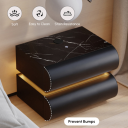 Modern White Leather Smart LED Bedside Table with Wireless Charger 2 Drawers Bedside Table with USB & Type-C Ports with Sintered Stone Top - thumbnail 8