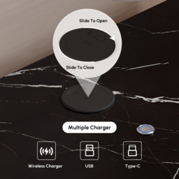 Modern White Leather Smart LED Bedside Table with Wireless Charger 2 Drawers Bedside Table with USB & Type-C Ports with Sintered Stone Top - thumbnail 7