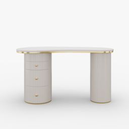 1400mm Modern Off-White Curved Desk 3-Drawer Wooden Home Office Desk Double Pedestal - thumbnail 8