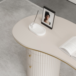 1400mm Modern Off-White Curved Desk 3-Drawer Wooden Home Office Desk Double Pedestal - thumbnail 7