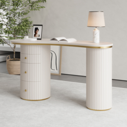 1400mm Modern Off-White Curved Desk 3-Drawer Wooden Home Office Desk Double Pedestal - thumbnail 3