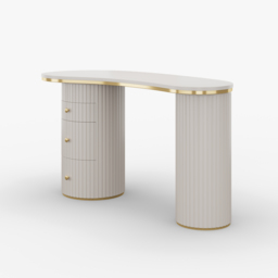 1400mm Modern Off-White Curved Desk 3-Drawer Wooden Home Office Desk Double Pedestal - thumbnail 9