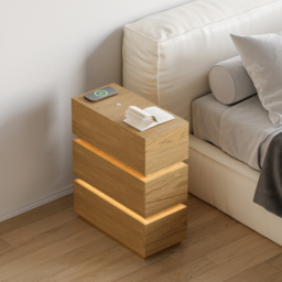 Smart LED Natural Nightstand Wireless Charging Station Wood Bedside Table with Light Modern