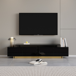 Living Room Cabinet Set Rectangle Glossy Black Extendable TV Stand & 1798 mm Glossy Black Coffee Table Set - thumbnail 6