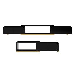 Living Room Cabinet Set Rectangle Glossy Black Extendable TV Stand & 1798 mm Glossy Black Coffee Table Set - thumbnail 4