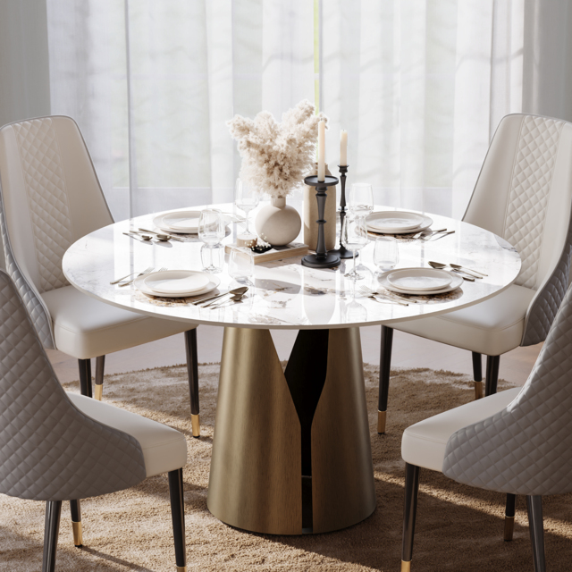 120 cm Faux Marble Round Dining Table with Carbon Steel Base for 4 People - image 1