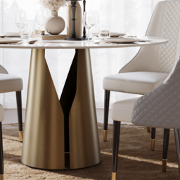 1200 mm Faux Marble Round Dining Table with Carbon Steel Base for 4 People - thumbnail 7