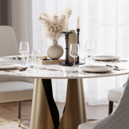 1200 mm Faux Marble Round Dining Table with Carbon Steel Base for 4 People - thumbnail 5