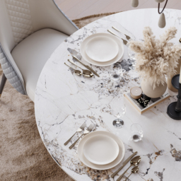 1200 mm Faux Marble Round Dining Table with Carbon Steel Base for 4 People - thumbnail 6