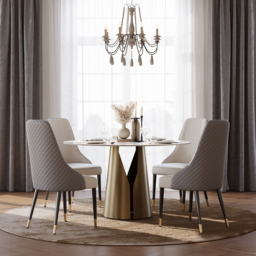 1200 mm Faux Marble Round Dining Table with Carbon Steel Base for 4 People - thumbnail 3