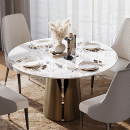 1200 mm Faux Marble Round Dining Table with Carbon Steel Base for 4 People - thumbnail 2