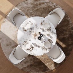 1200 mm Faux Marble Round Dining Table with Carbon Steel Base for 4 People - thumbnail 4