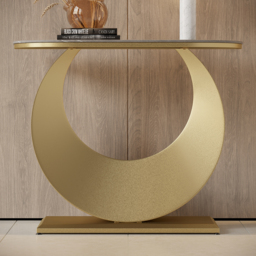 1000mm Narrow Console Table Grey Sintered Stone Entryway Table with Half-Moon Steel Base - thumbnail 5