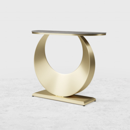 1000mm Narrow Console Table Grey Sintered Stone Entryway Table with Half-Moon Steel Base - thumbnail 9