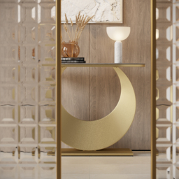 1000mm Narrow Console Table Grey Sintered Stone Entryway Table with Half-Moon Steel Base - thumbnail 3