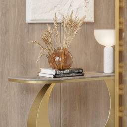 1000mm Narrow Console Table Grey Sintered Stone Entryway Table with Half-Moon Steel Base - thumbnail 6