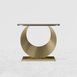 1000mm Narrow Console Table Grey Sintered Stone Entryway Table with Half-Moon Steel Base - thumbnail 8