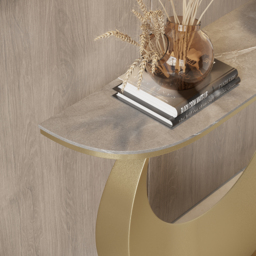 1000mm Narrow Console Table Grey Sintered Stone Entryway Table with Half-Moon Steel Base - thumbnail 7
