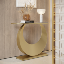 1000mm Narrow Console Table Grey Sintered Stone Entryway Table with Half-Moon Steel Base - thumbnail 4