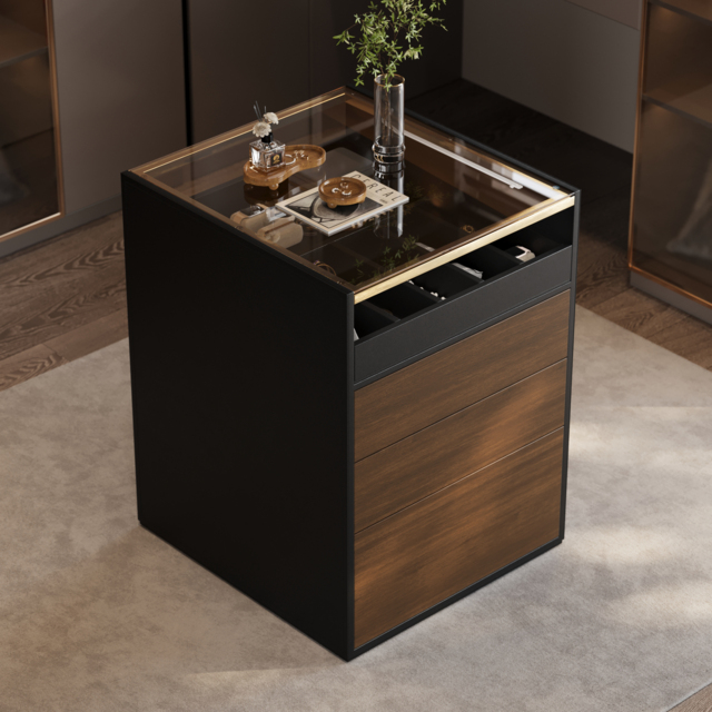 Saddle Leather 7-Dresser Walk-In Closet Island with Light & Jewelry Display - image 1
