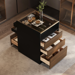 Saddle Leather 7-Dresser Walk-In Closet Island with Light & Jewelry Display - thumbnail 5