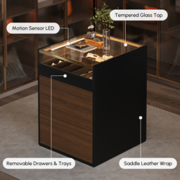 Saddle Leather 7-Dresser Walk-In Closet Island with Light & Jewelry Display - thumbnail 9