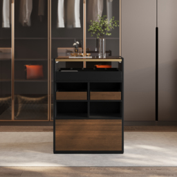 Saddle Leather 7-Dresser Walk-In Closet Island with Light & Jewelry Display - thumbnail 4