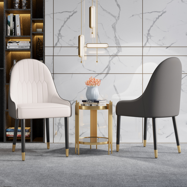 Darg Modern Dining Chairs PU Leather in White & Gray with Metal Legs Set of 2 Dining Room Chairs - image 1