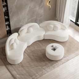 Modern 7 Seat Sectional Sofa Curved  Modular White Boucle Upholstered with Ottoman - thumbnail 2