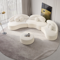 Modern 7 Seat Sectional Sofa Curved  Modular White Boucle Upholstered with Ottoman - thumbnail 3