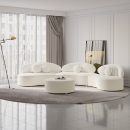 Modern 7 Seat Sectional Sofa Curved  Modular White Boucle Upholstered with Ottoman - thumbnail 6