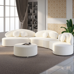 Modern 7 Seat Sectional Sofa Curved  Modular White Boucle Upholstered with Ottoman - thumbnail 5