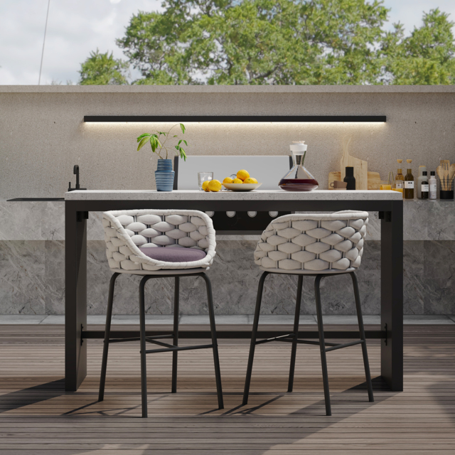 2 PCS Woven Rope Patio Bar Stool Modern Yard & Patio Chairs in Grey (Set of 2) - image 1