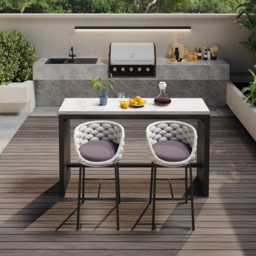 2 PCS Woven Rope Patio Bar Stool Modern Yard & Patio Chairs in Grey (Set of 2) - thumbnail 3
