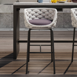 2 PCS Woven Rope Patio Bar Stool Modern Yard & Patio Chairs in Grey (Set of 2) - thumbnail 4