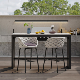 2 PCS Woven Rope Patio Bar Stool Modern Yard & Patio Chairs in Grey (Set of 2) - thumbnail 1