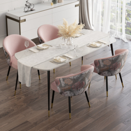 Set of 8 Velvet Dining Chairs Upholstered Modern Pink Dining Room Chairs with Arm - thumbnail 2